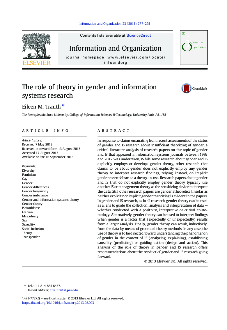 The role of theory in gender and information systems research
