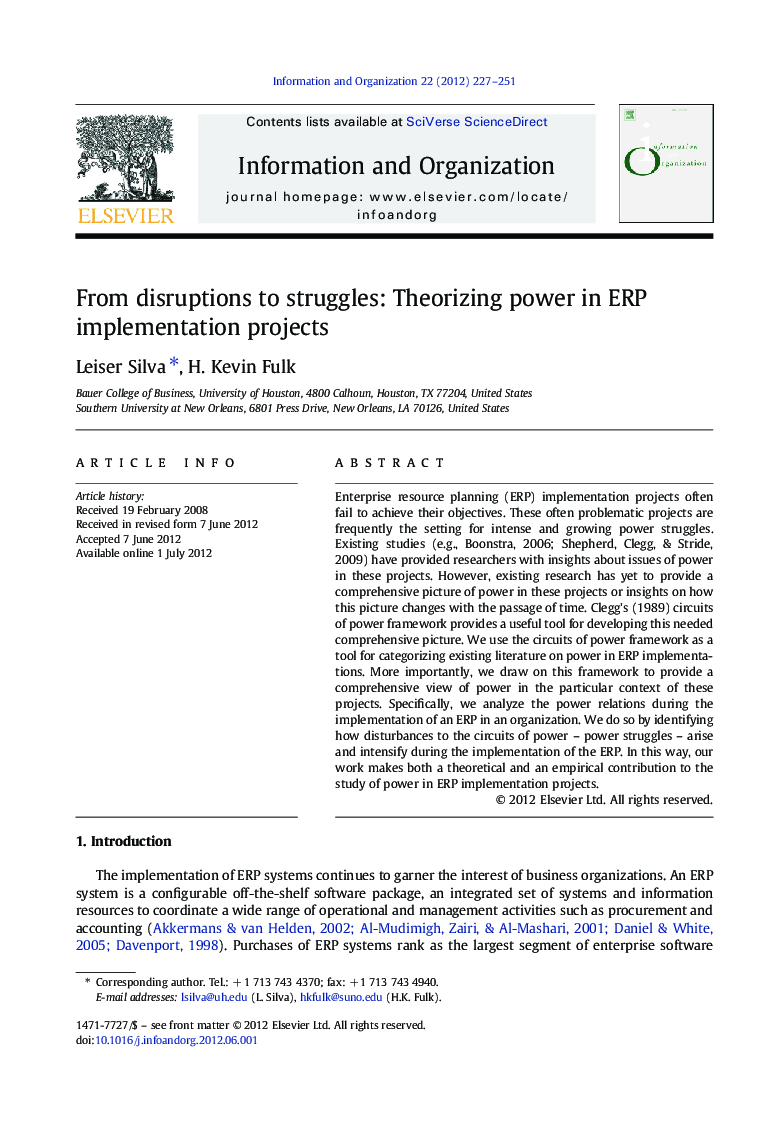 From disruptions to struggles: Theorizing power in ERP implementation projects