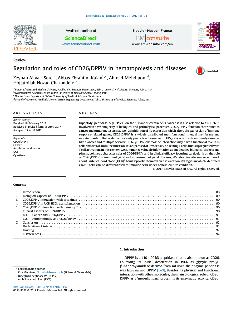 Regulation and roles of CD26/DPPIV in hematopoiesis and diseases