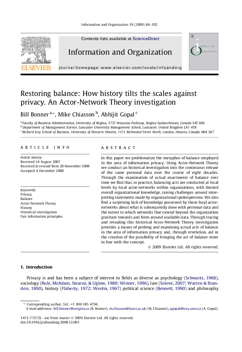 Restoring balance: How history tilts the scales against privacy. An Actor-Network Theory investigation