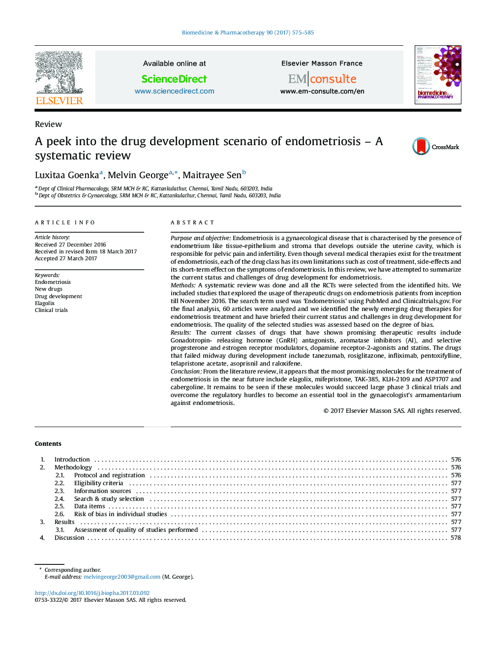 A peek into the drug development scenario of endometriosis - A systematic review