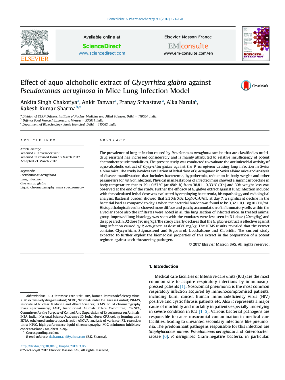 Effect of aquo-alchoholic extract of Glycyrrhiza glabra against Pseudomonas aeruginosa in Mice Lung Infection Model