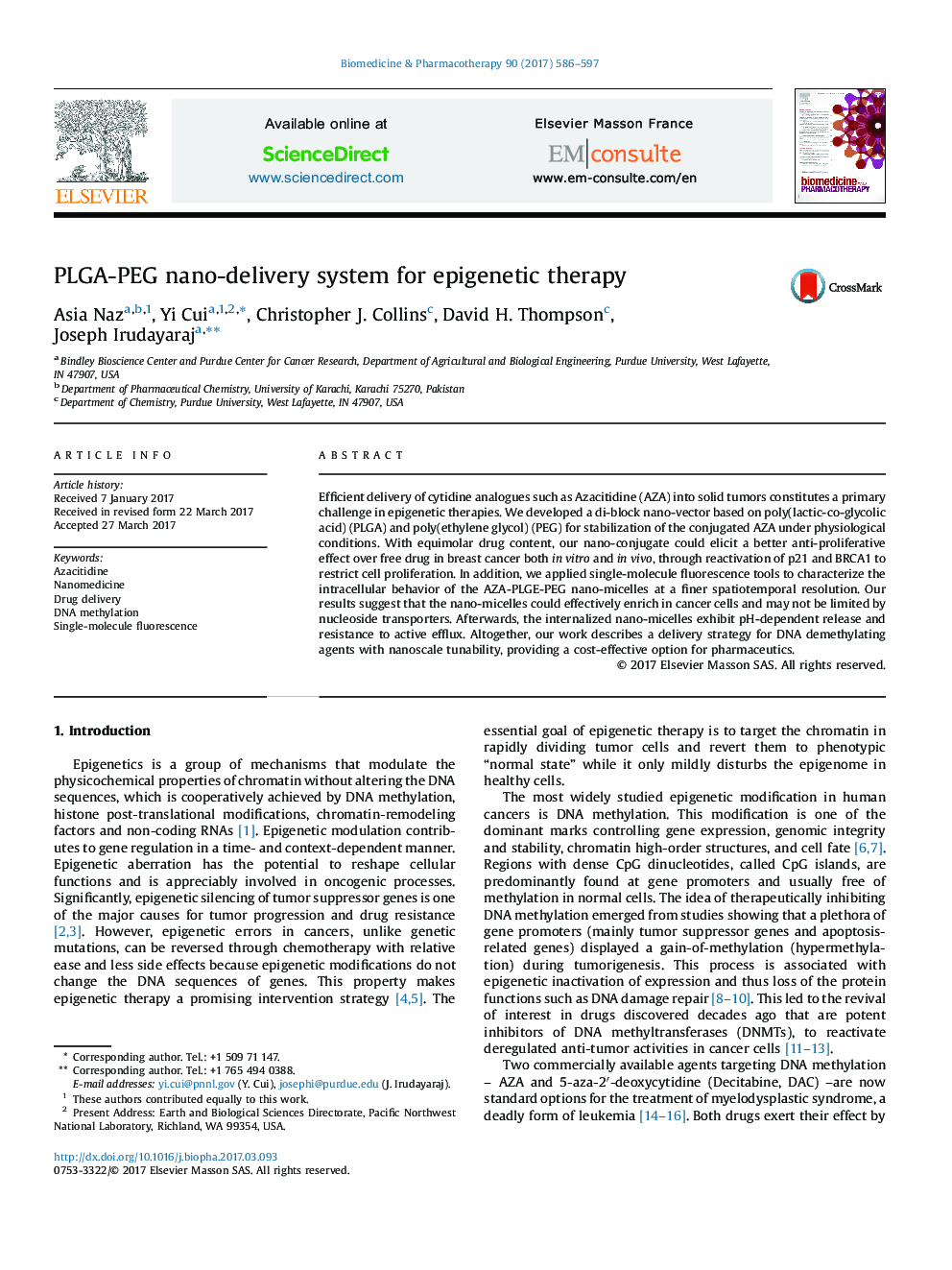 PLGA-PEG nano-delivery system for epigenetic therapy