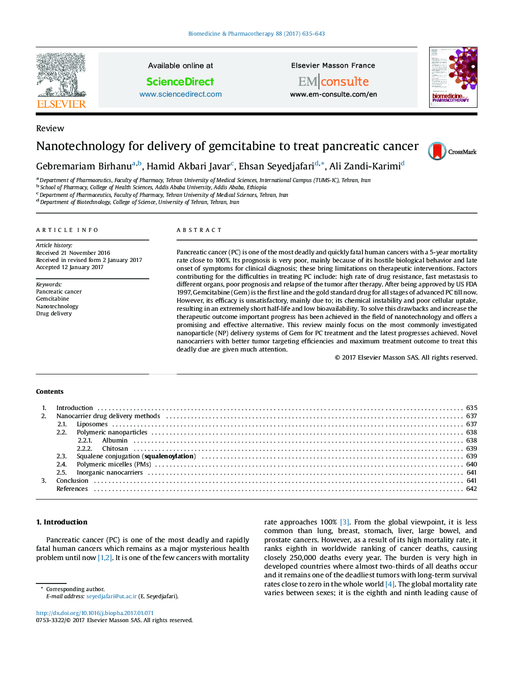 Nanotechnology for delivery of gemcitabine to treat pancreatic cancer