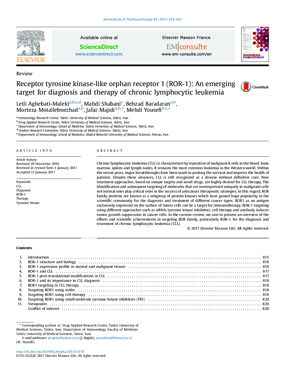 Receptor tyrosine kinase-like orphan receptor 1 (ROR-1): An emerging target for diagnosis and therapy of chronic lymphocytic leukemia