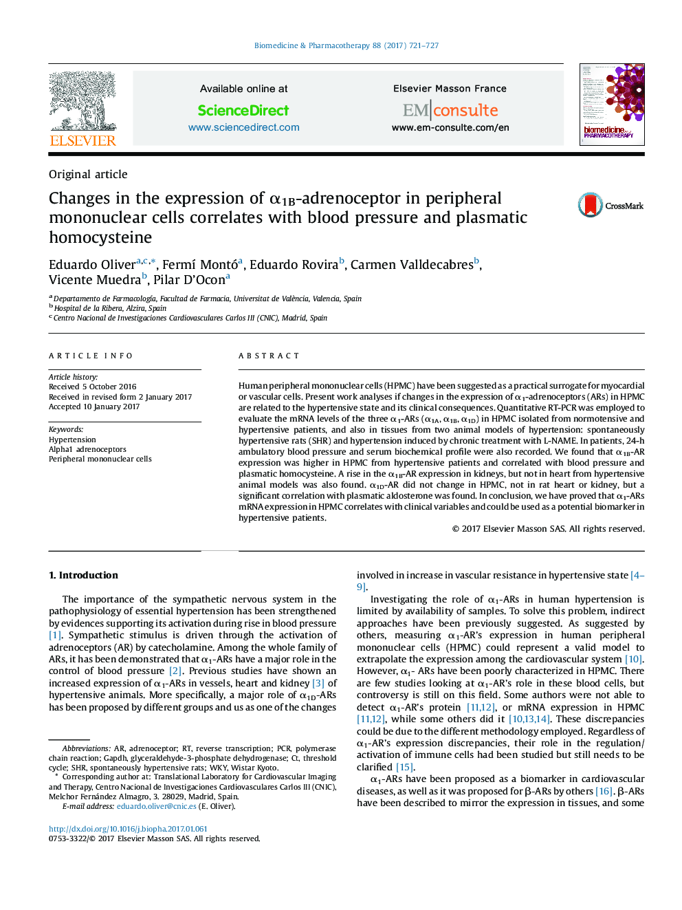 Changes in the expression of Î±1B-adrenoceptor in peripheral mononuclear cells correlates with blood pressure and plasmatic homocysteine