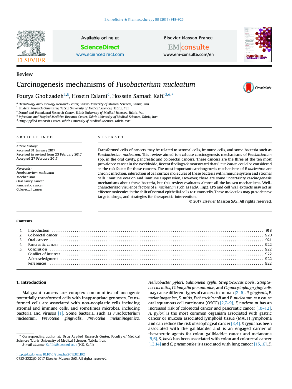 Carcinogenesis mechanisms of Fusobacterium nucleatum