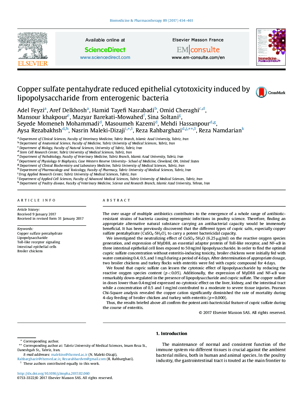 Copper sulfate pentahydrate reduced epithelial cytotoxicity induced by lipopolysaccharide from enterogenic bacteria