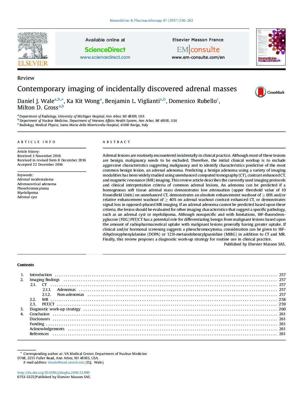 Contemporary imaging of incidentally discovered adrenal masses