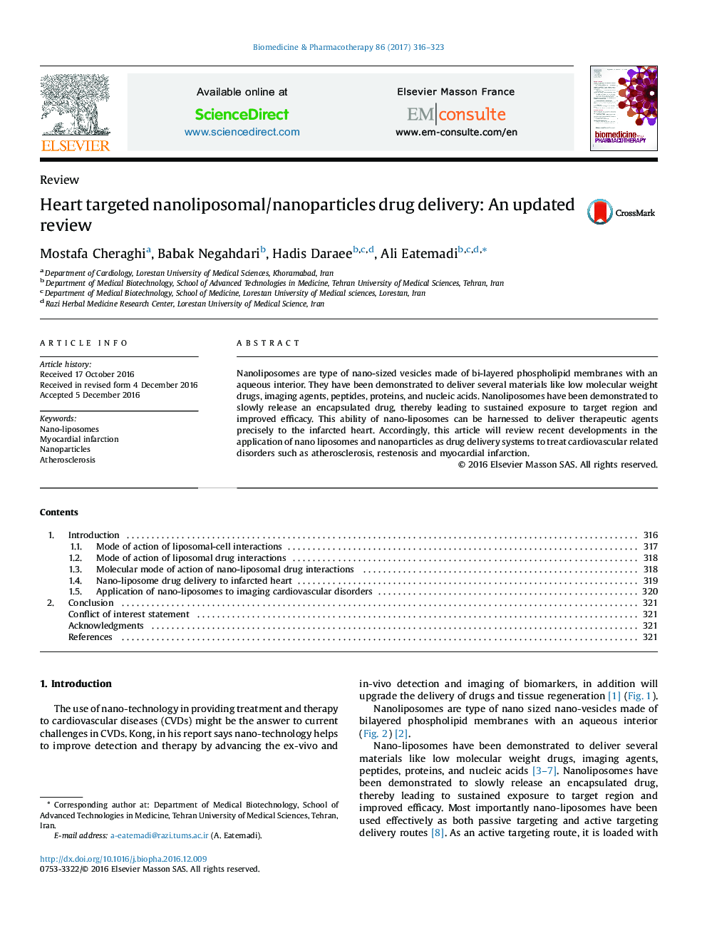 Heart targeted nanoliposomal/nanoparticles drug delivery: An updated review