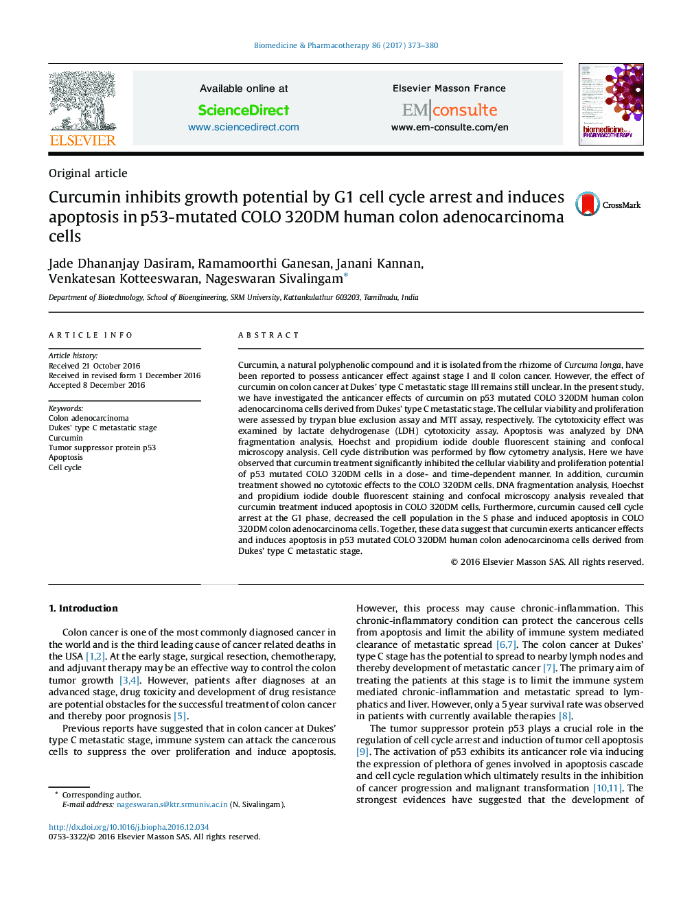 Curcumin inhibits growth potential by G1 cell cycle arrest and induces apoptosis in p53-mutated COLO 320DM human colon adenocarcinoma cells