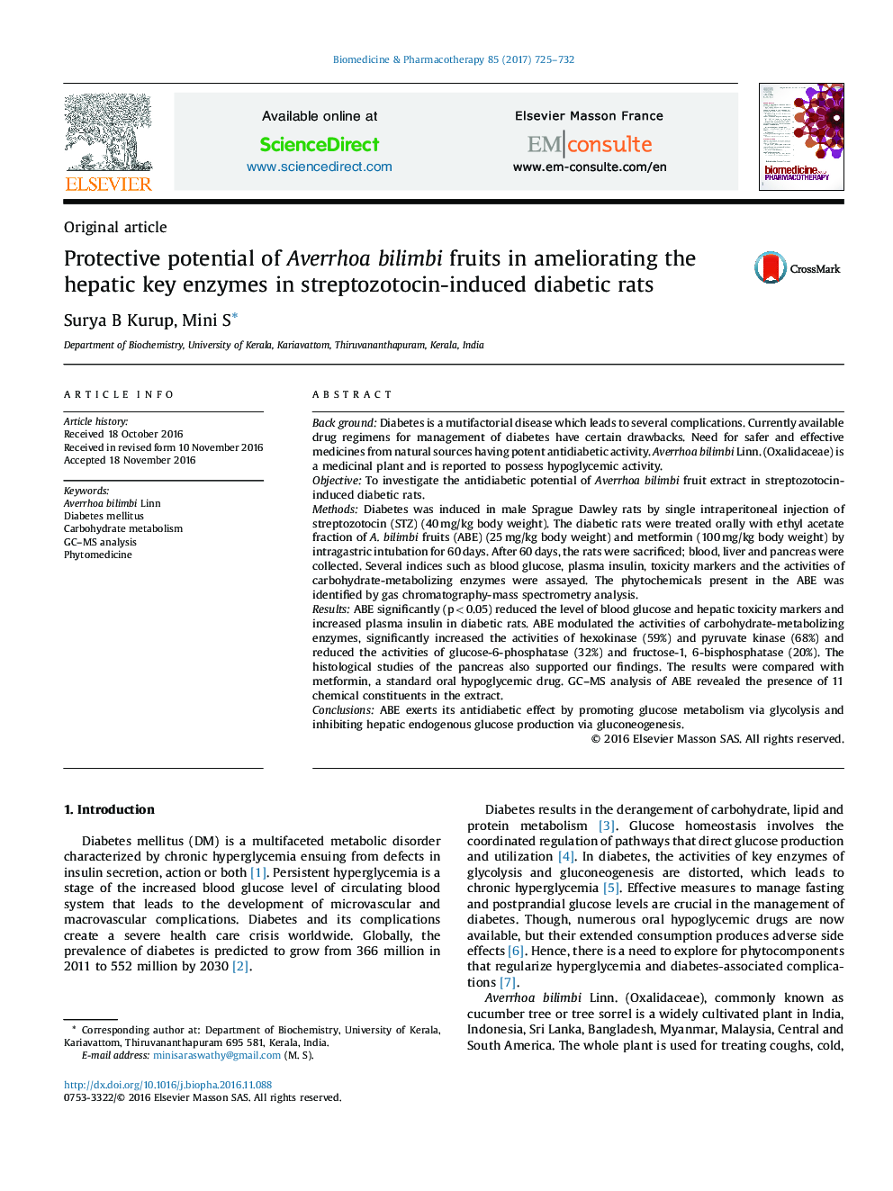 Protective potential of Averrhoa bilimbi fruits in ameliorating the hepatic key enzymes in streptozotocin-induced diabetic rats