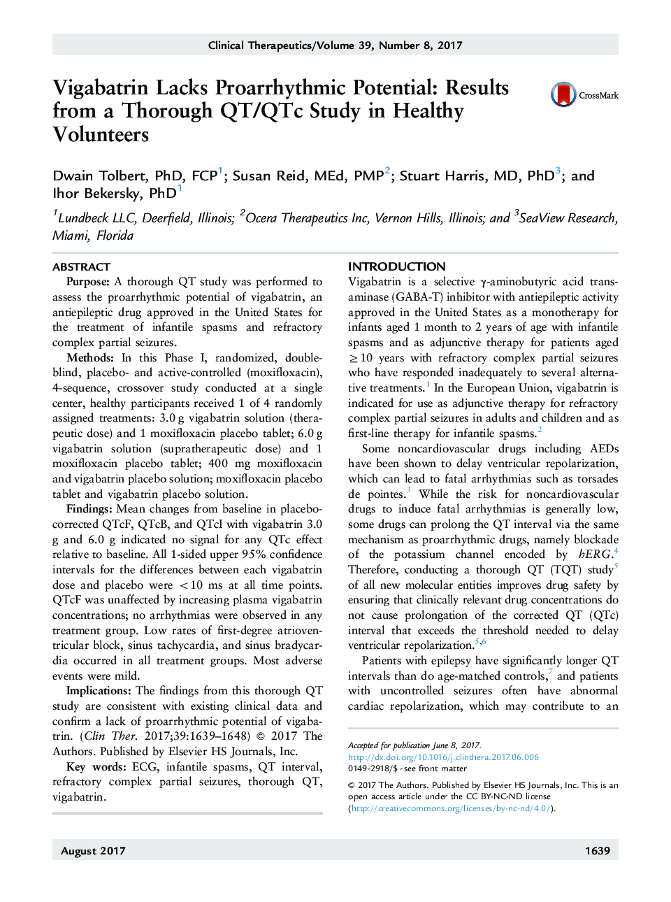 Vigabatrin Lacks Proarrhythmic Potential: Results from a Thorough QT/QTc Study in Healthy Volunteers