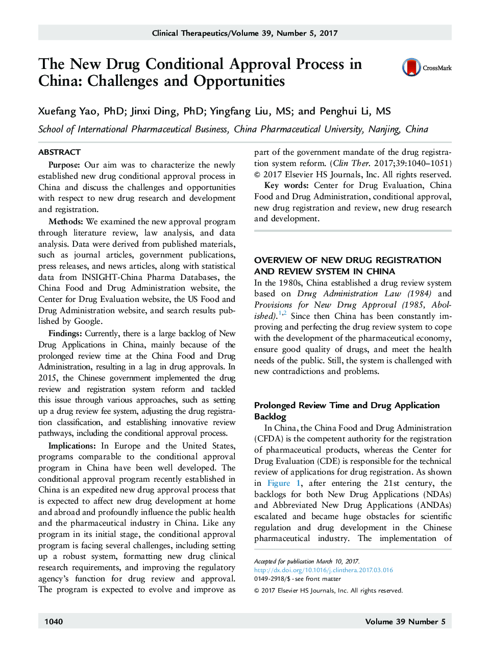 The New Drug Conditional Approval Process in China: Challenges and Opportunities