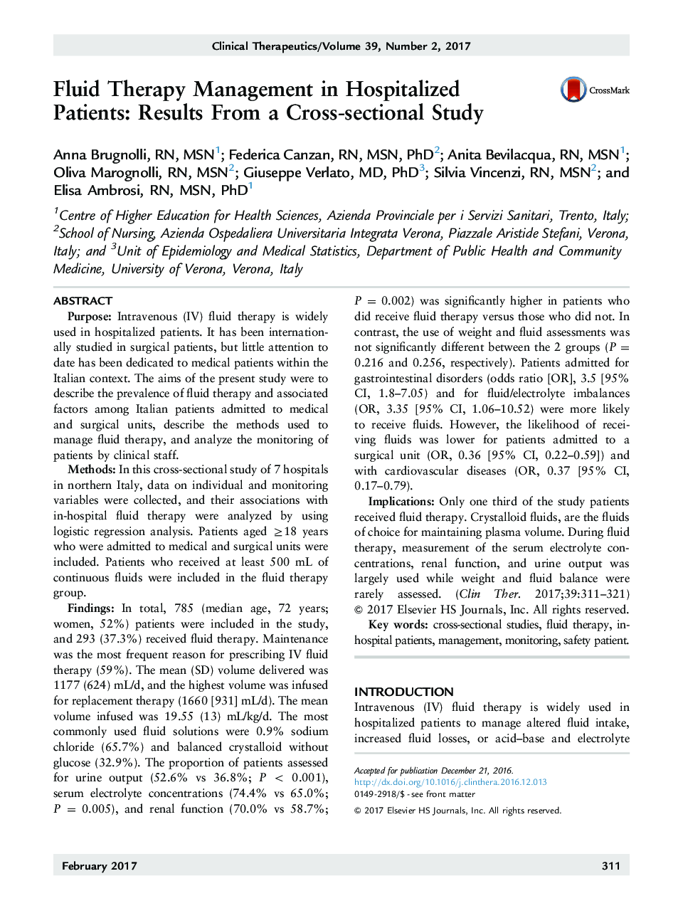 Fluid Therapy Management in Hospitalized Patients: Results From a Cross-sectional Study