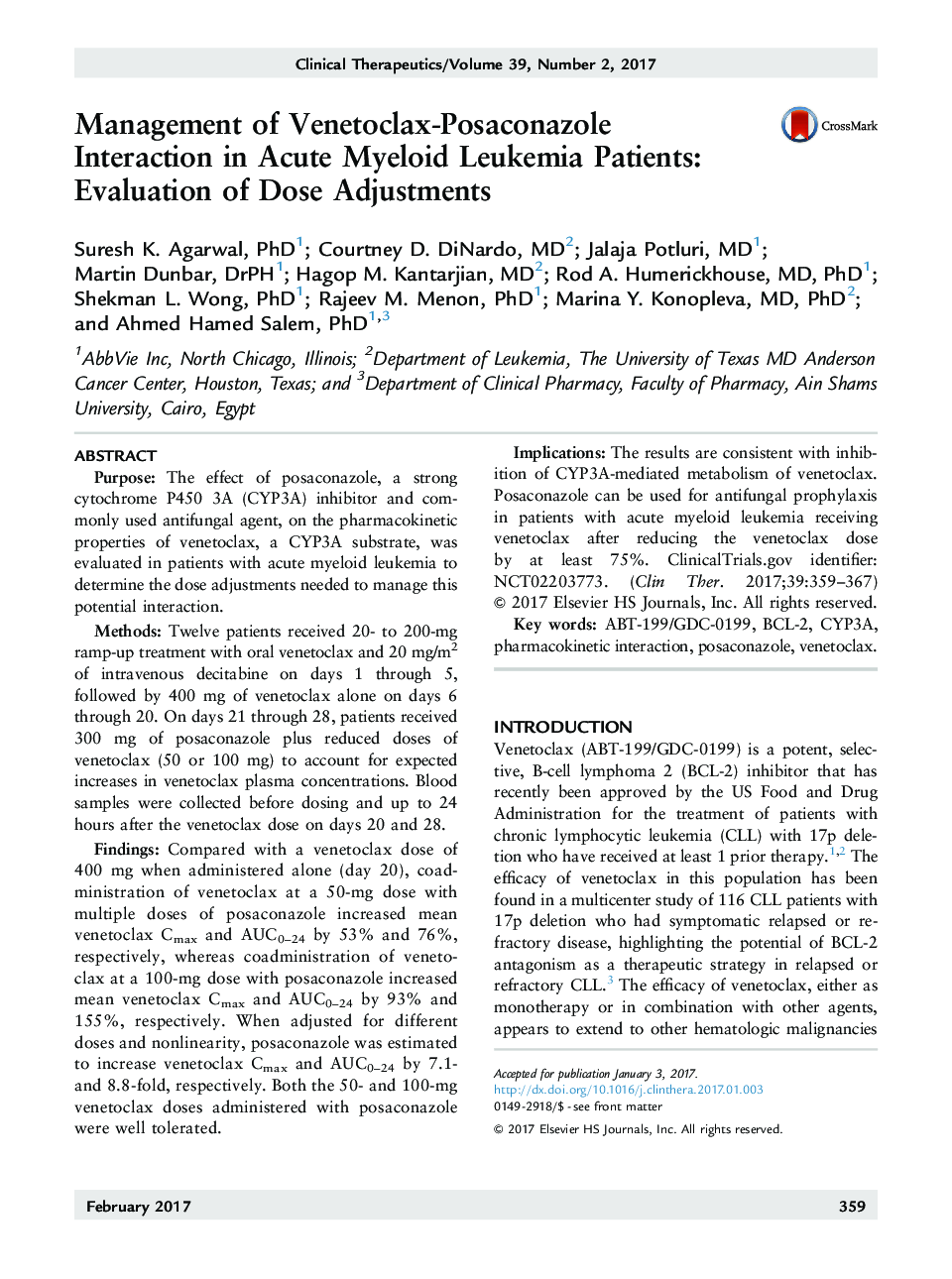 Management of Venetoclax-Posaconazole Interaction in Acute Myeloid Leukemia Patients: Evaluation of Dose Adjustments