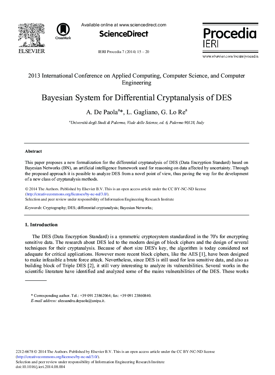 Bayesian System for Differential Cryptanalysis of DES 