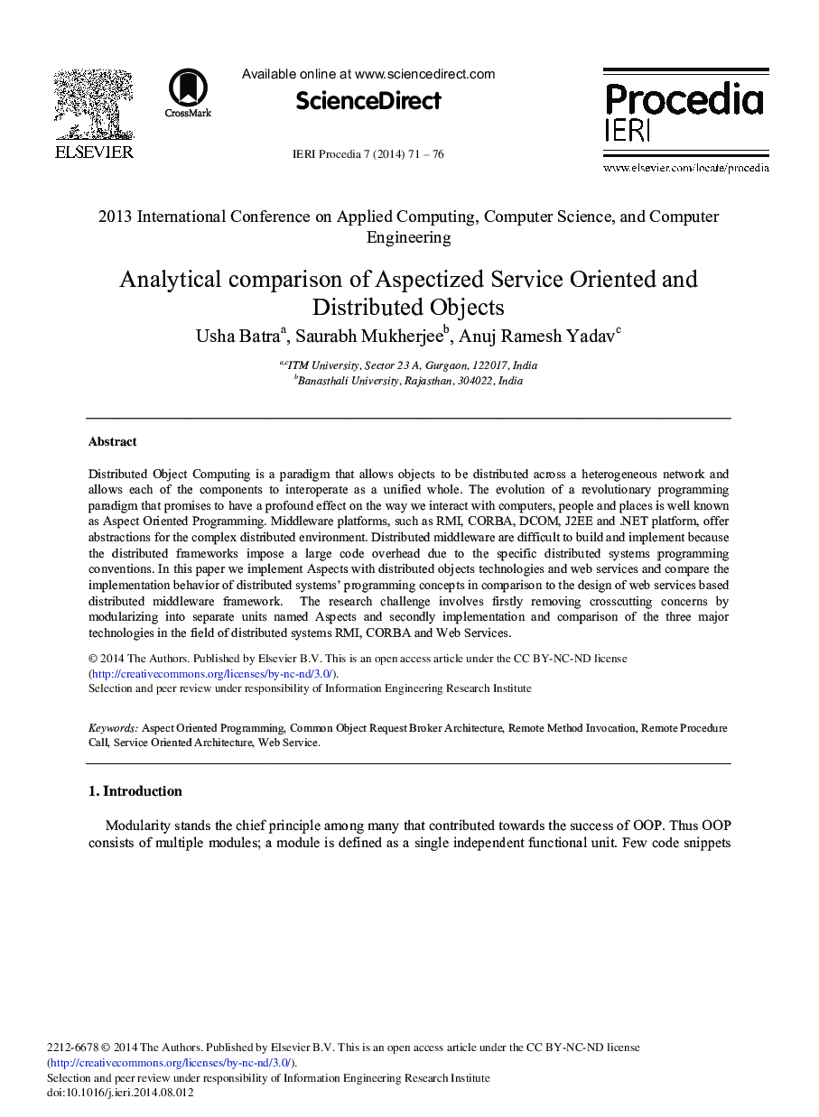 Analytical Comparison of Aspectized Service Oriented and Distributed Objects 