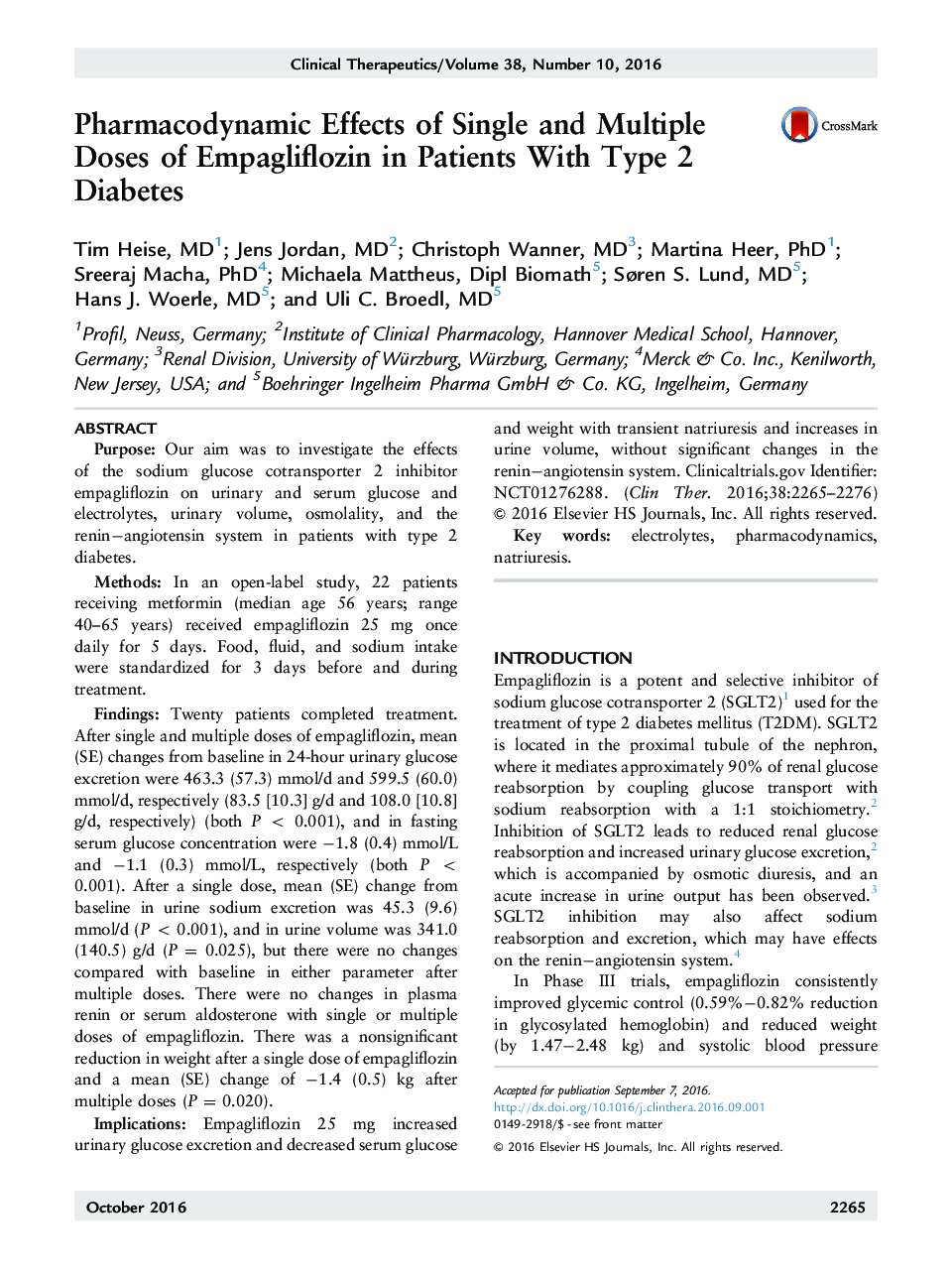 Pharmacodynamic Effects of Single and Multiple Doses of Empagliflozin in Patients With Type 2 Diabetes