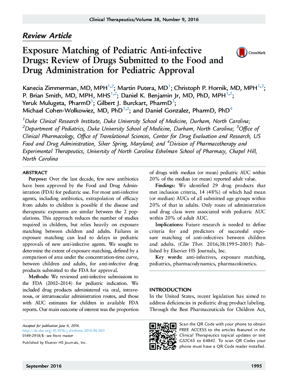 Exposure Matching of Pediatric Anti-infective Drugs: Review of Drugs Submitted to the Food and Drug Administration for Pediatric Approval