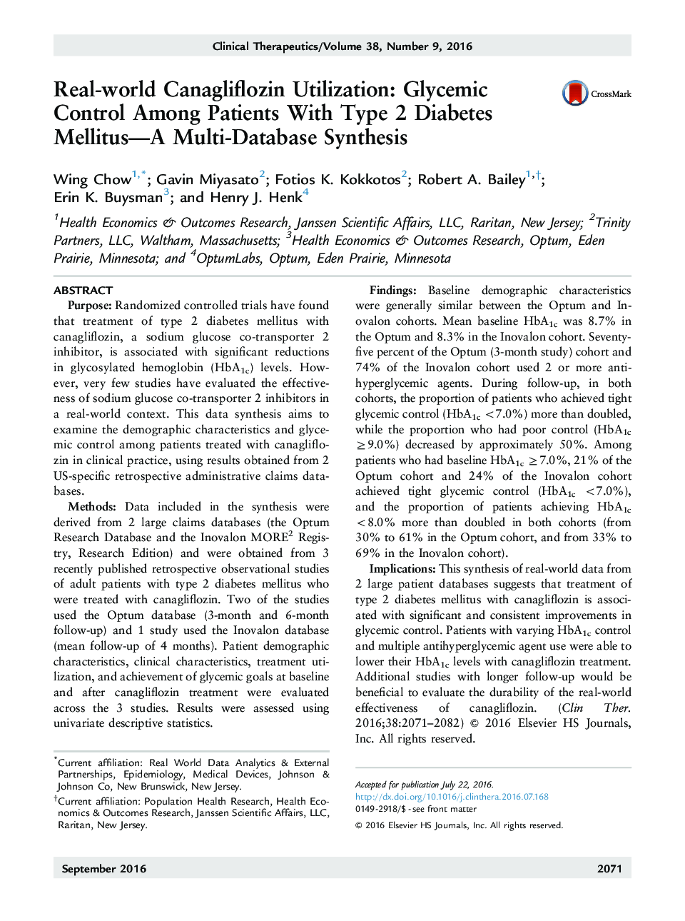 Real-world Canagliflozin Utilization: Glycemic Control Among Patients With Type 2 Diabetes Mellitus-A Multi-Database Synthesis