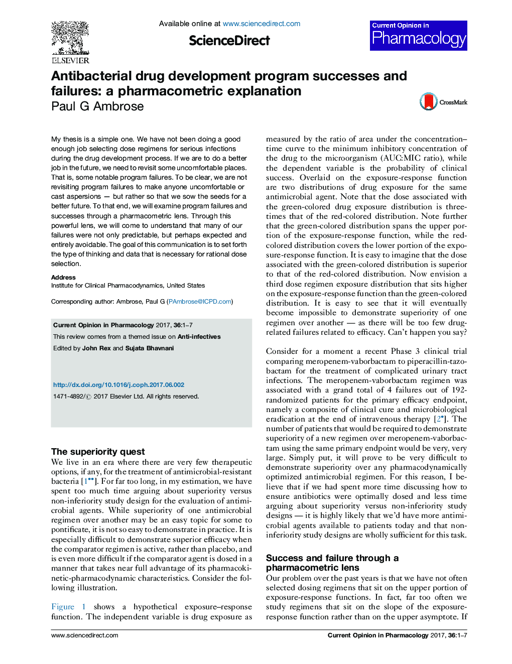 عکس صفحه اول مقاله: Antibacterial drug development program successes and failures: a pharmacometric explanation Antibacterial drug development program successes and failures: a pharmacometric explanation