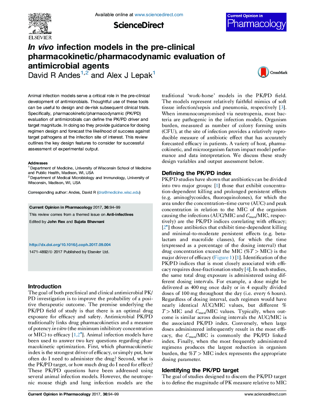 عکس صفحه اول مقاله: In vivo infection models in the pre-clinical pharmacokinetic/pharmacodynamic evaluation of antimicrobial agents In vivo infection models in the pre-clinical pharmacokinetic/pharmacodynamic evaluation of antimicrobial agents