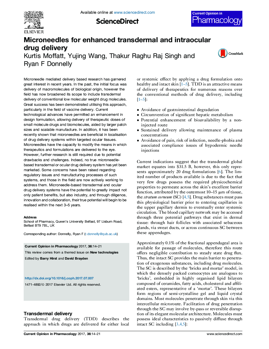 Microneedles for enhanced transdermal and intraocular drug delivery