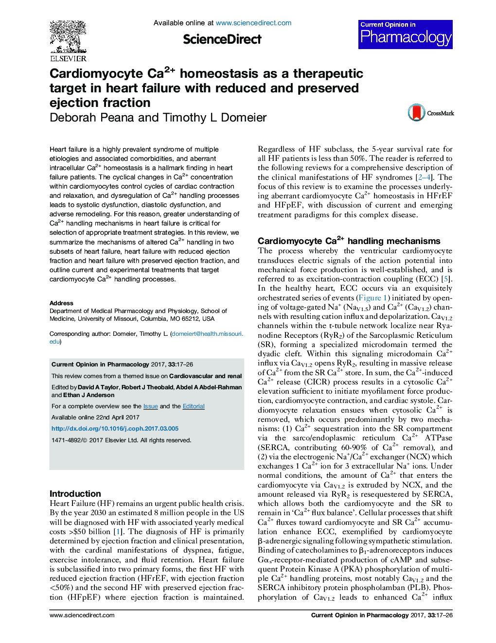 عکس صفحه اول مقاله: Cardiomyocyte Ca2+ homeostasis as a therapeutic target in heart failure with reduced and preserved ejection fraction Cardiomyocyte Ca2+ homeostasis as a therapeutic target in heart failure with reduced and preserved ejection fraction