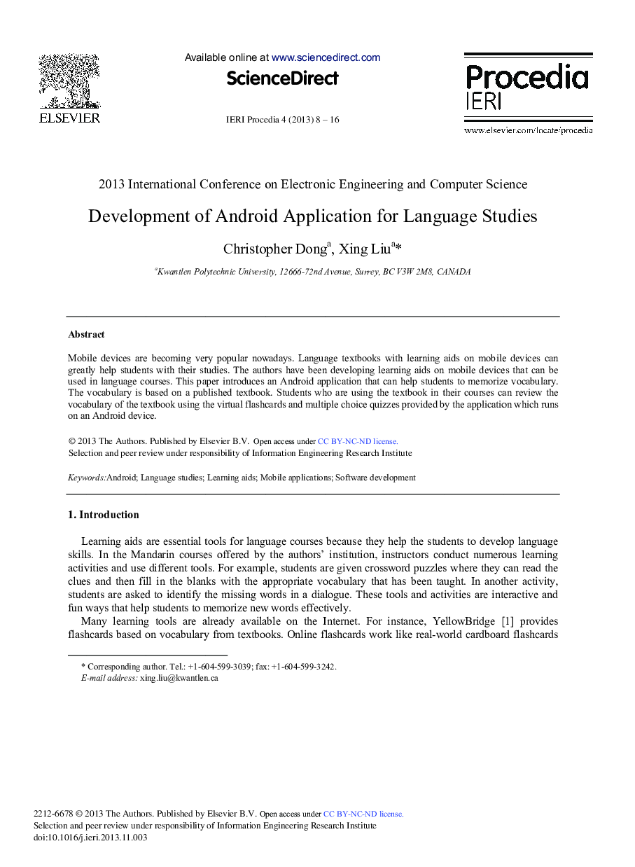 Development of Android Application for Language Studies 