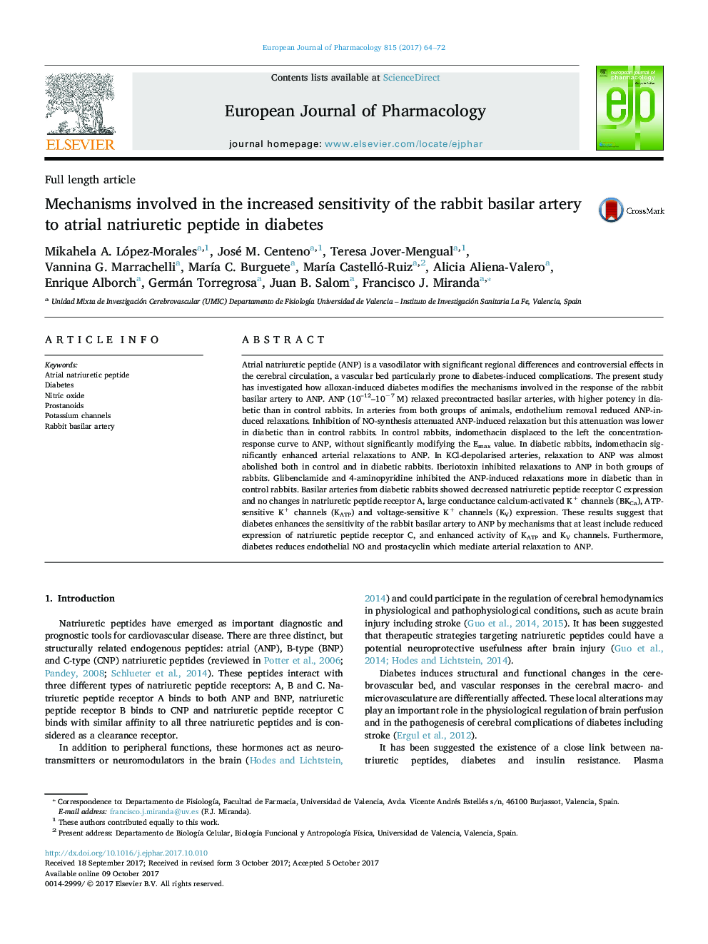 Mechanisms involved in the increased sensitivity of the rabbit basilar artery to atrial natriuretic peptide in diabetes