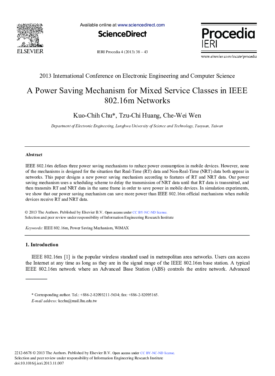 A Power Saving Mechanism for Mixed Service Classes in IEEE 802.16m Networks 