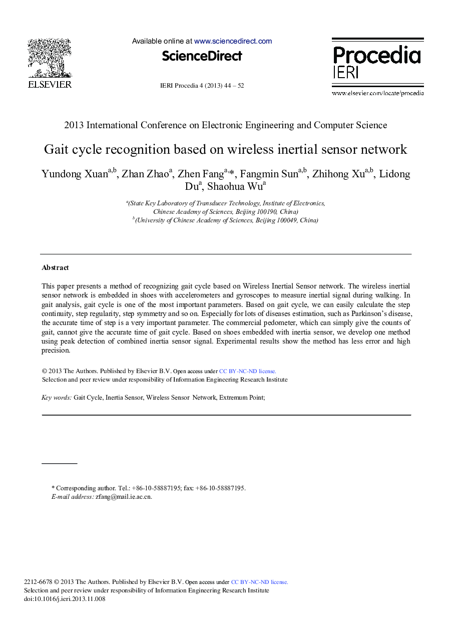 عکس صفحه اول مقاله: Gait Cycle Recognition based on Wireless Inertial Sensor Network Gait Cycle Recognition based on Wireless Inertial Sensor Network