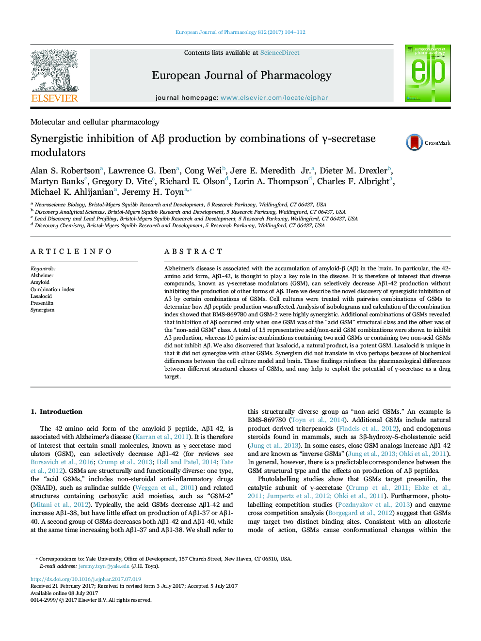 Synergistic inhibition of AÎ² production by combinations of Î³-secretase modulators