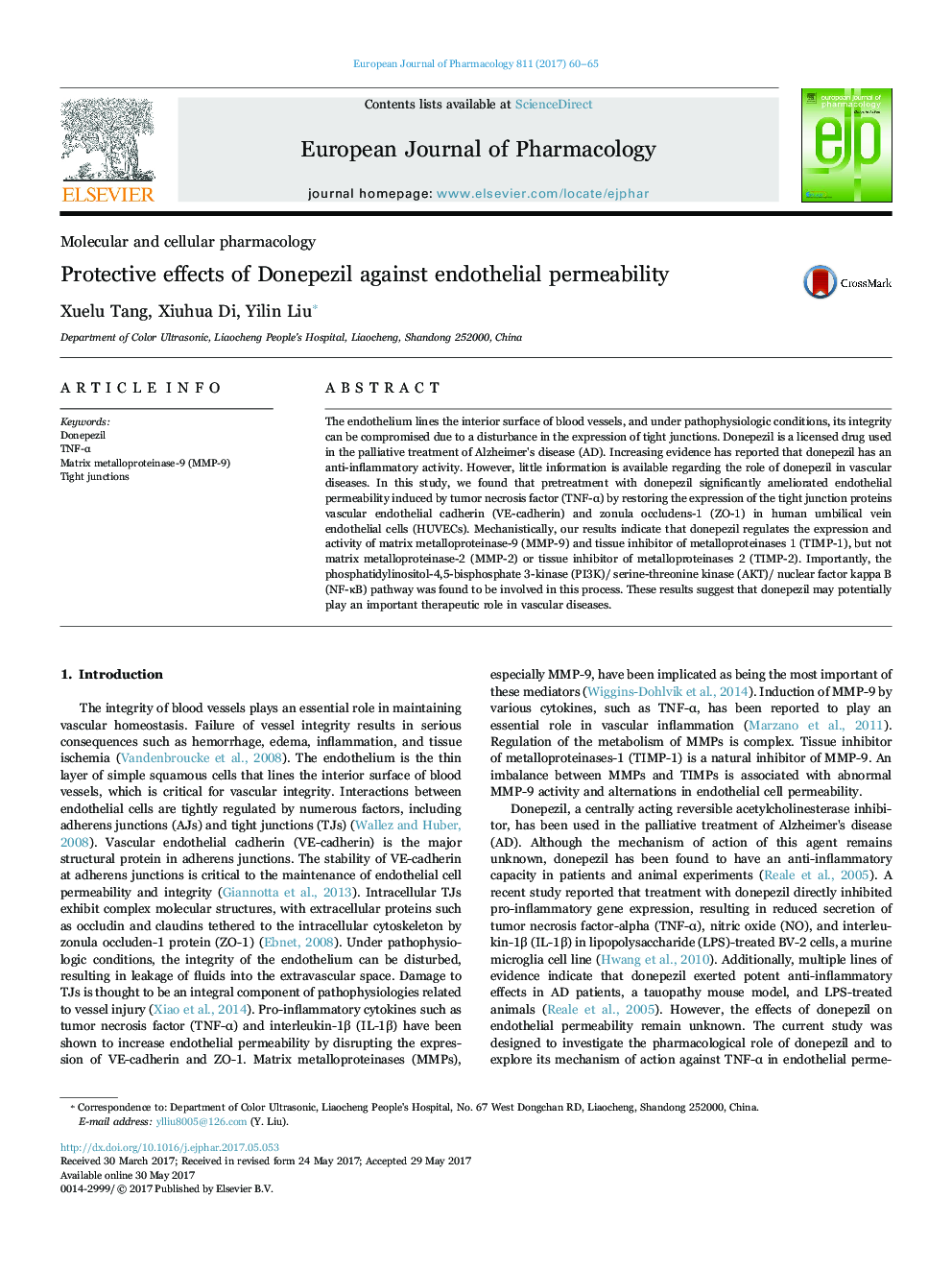 Protective effects of Donepezil against endothelial permeability