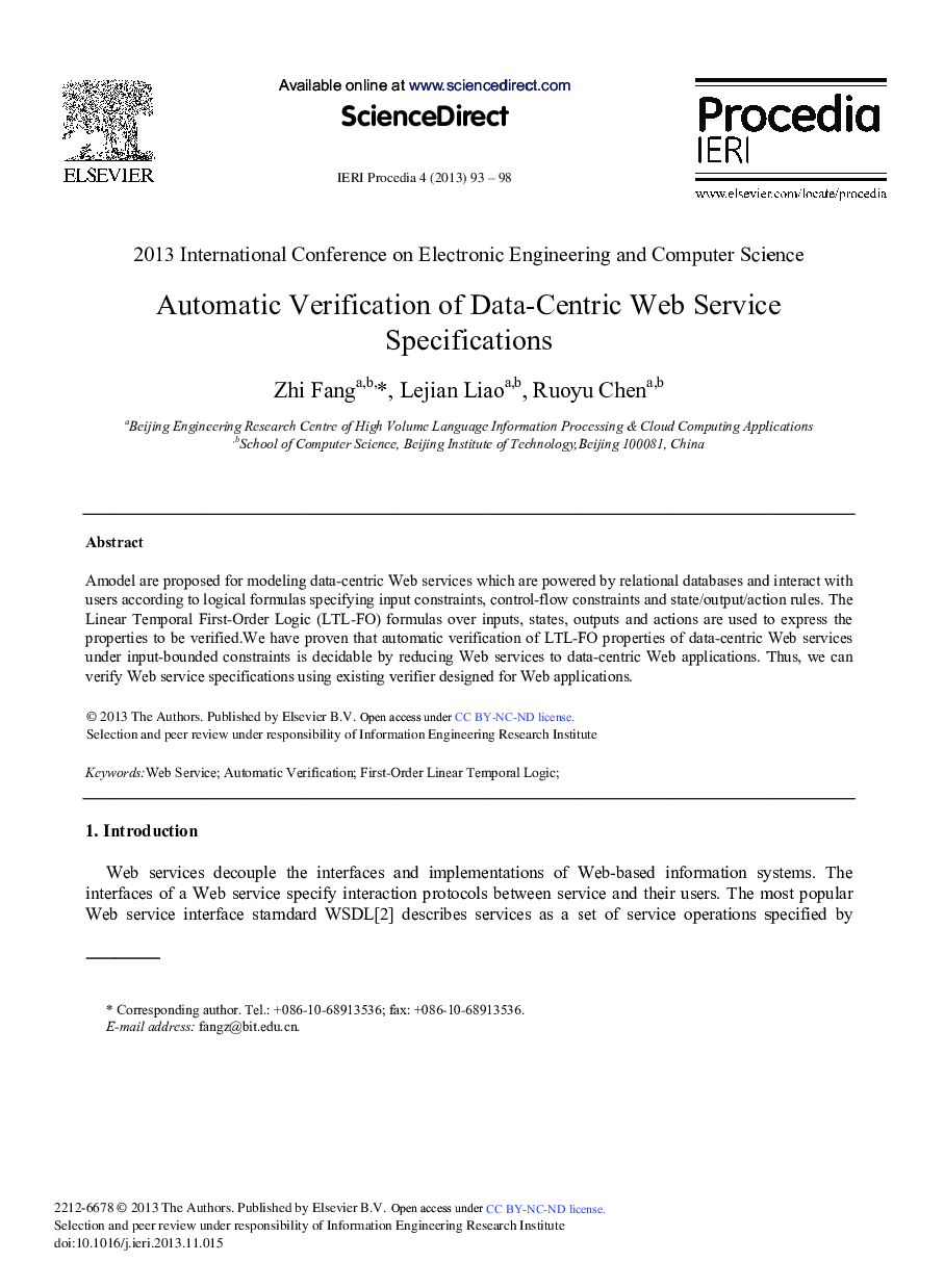 Automatic Verification of Data-centric Web Service Specifications 