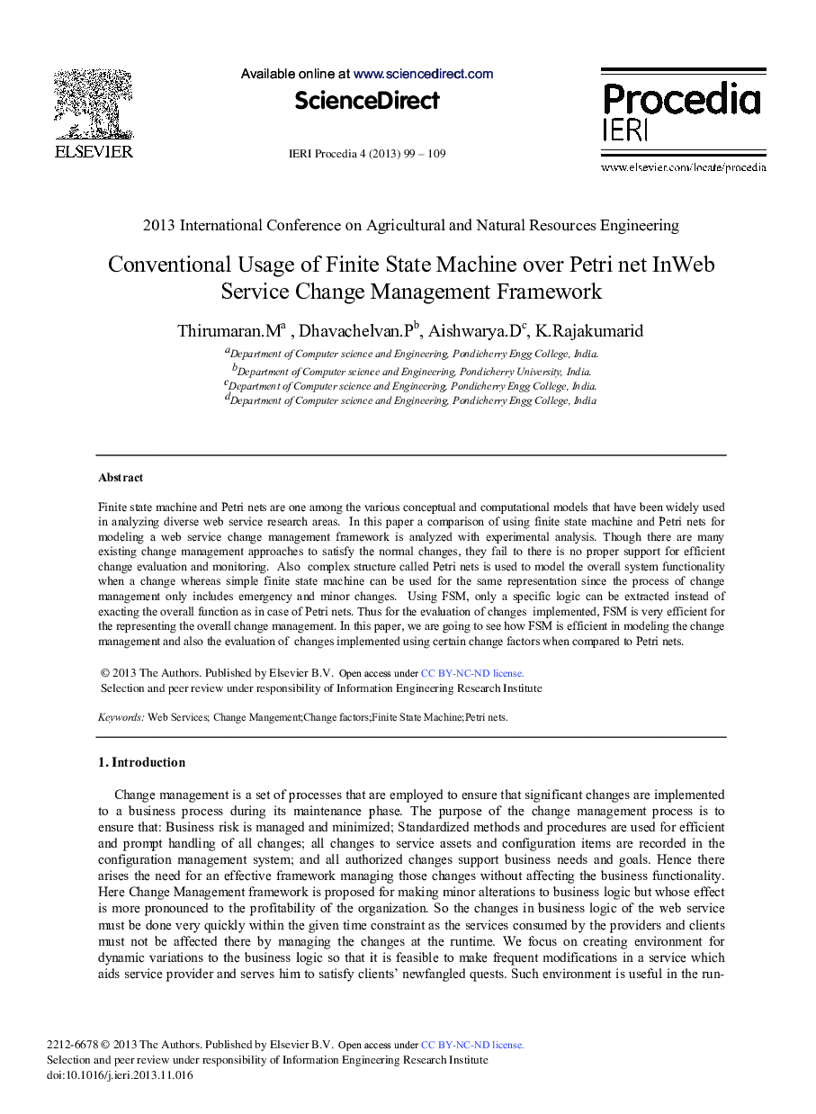 Conventional Usage of Finite State Machine over Petri Net inWeb Service Change Management Framework 