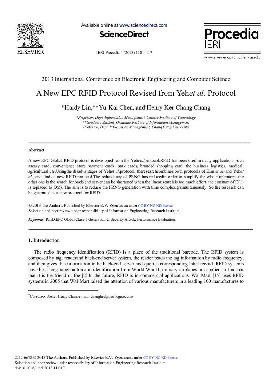 A New EPC RFID Protocol Revised from Yehet al. Protocol 