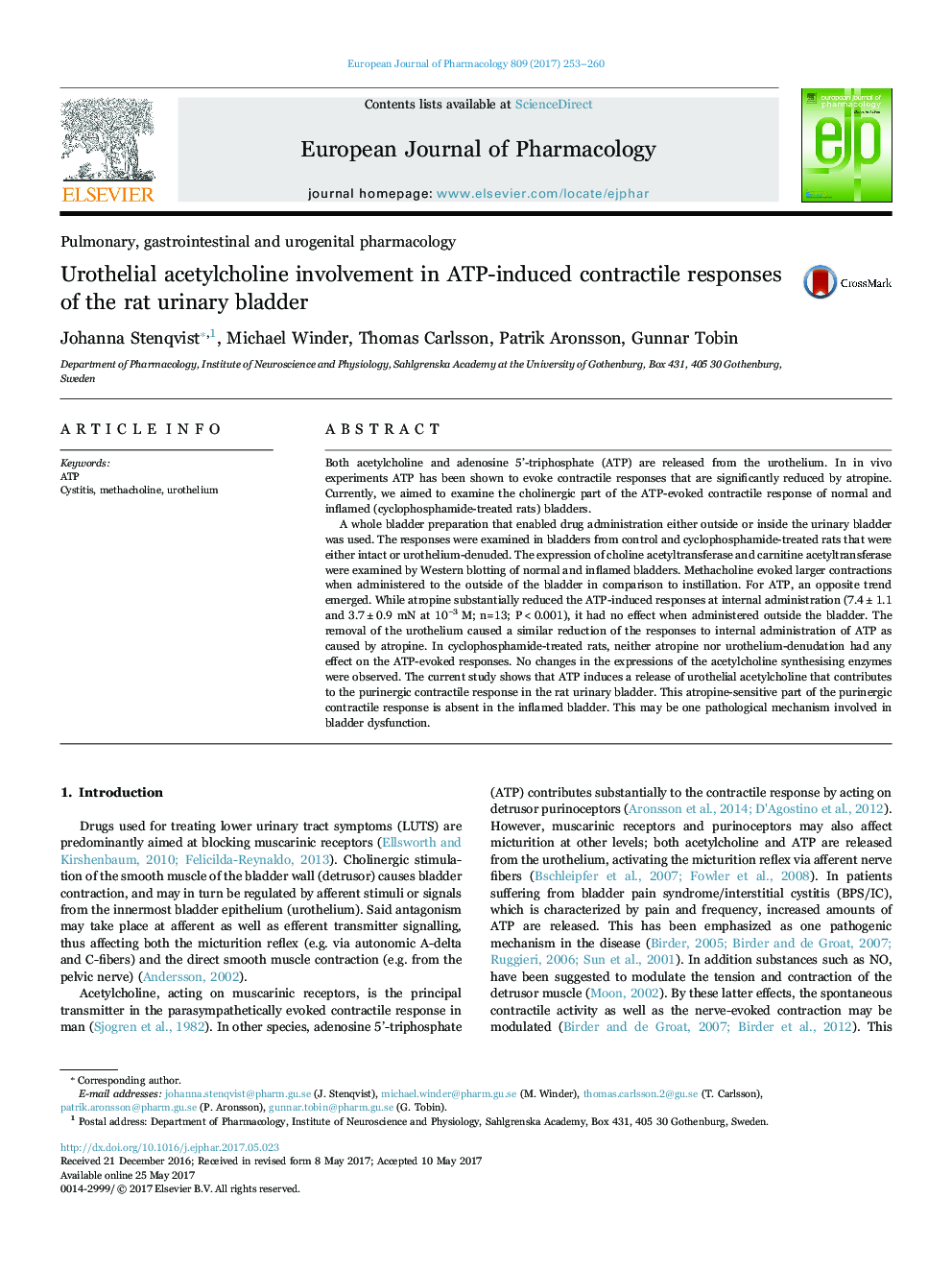 Urothelial acetylcholine involvement in ATP-induced contractile responses of the rat urinary bladder