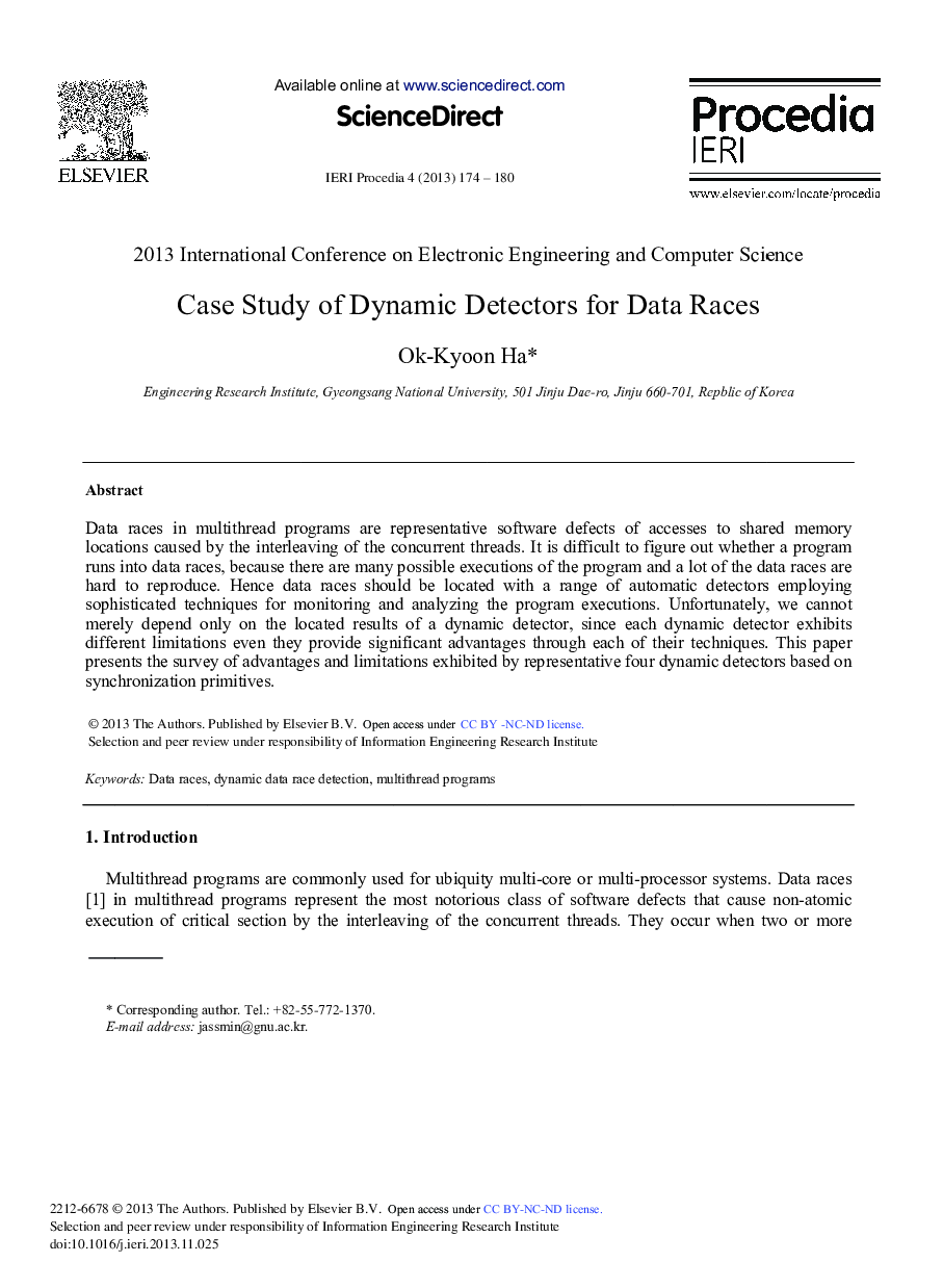 عکس صفحه اول مقاله: Case Study of Dynamic Detectors for Data Races Case Study of Dynamic Detectors for Data Races