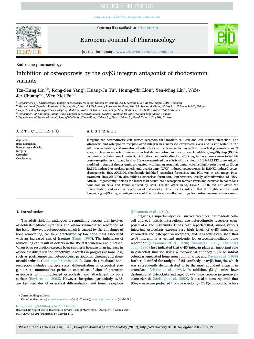 Inhibition of osteoporosis by the Î±vÎ²3 integrin antagonist of rhodostomin variants