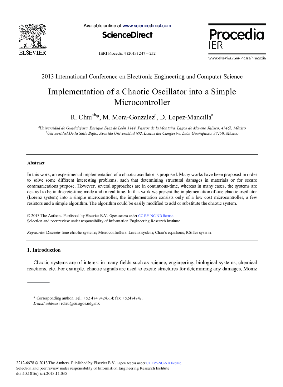 Implementation of a Chaotic Oscillator into a Simple Microcontroller 