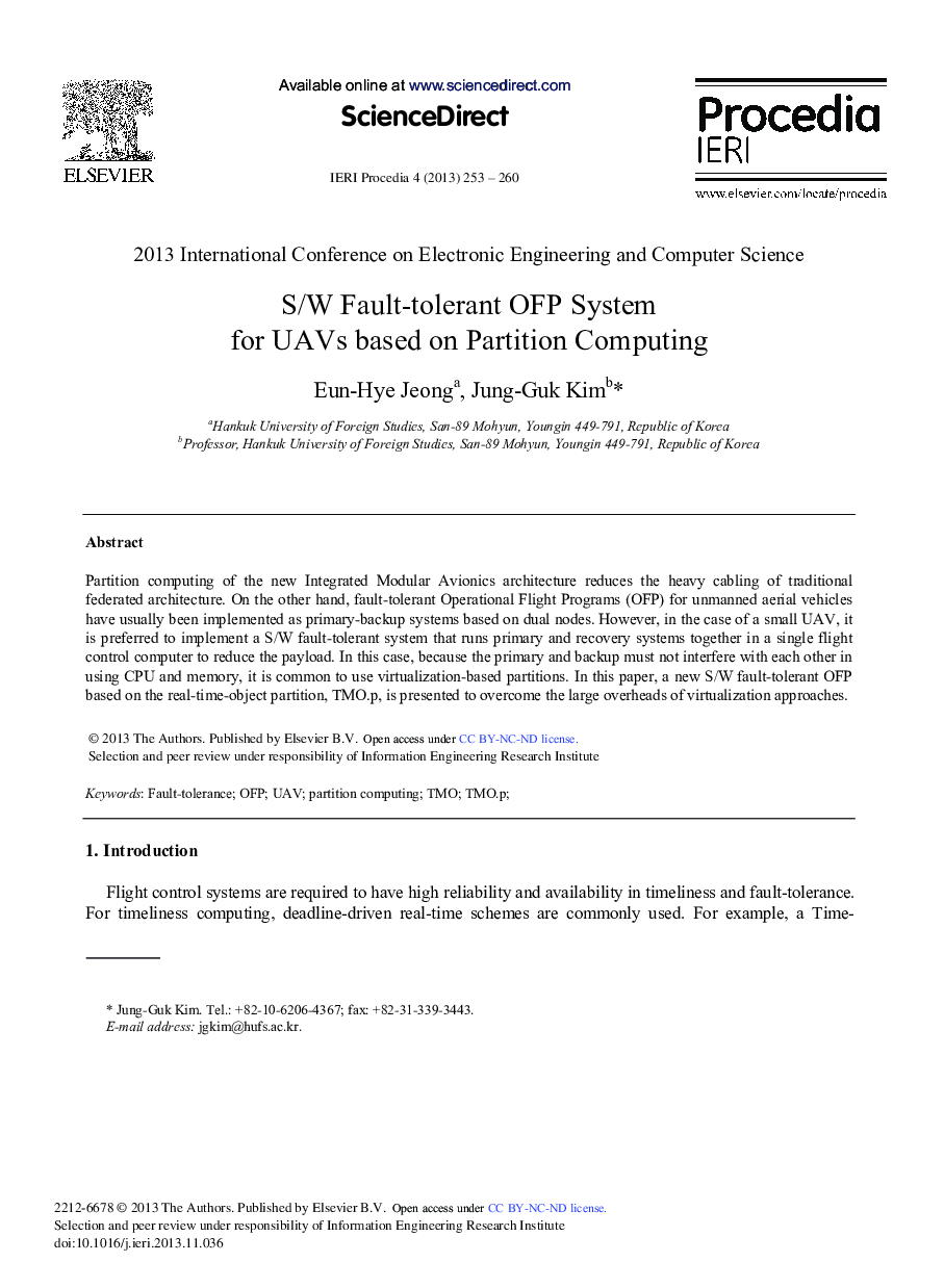 S/W Fault-tolerant OFP System for UAVs based on Partition Computing 