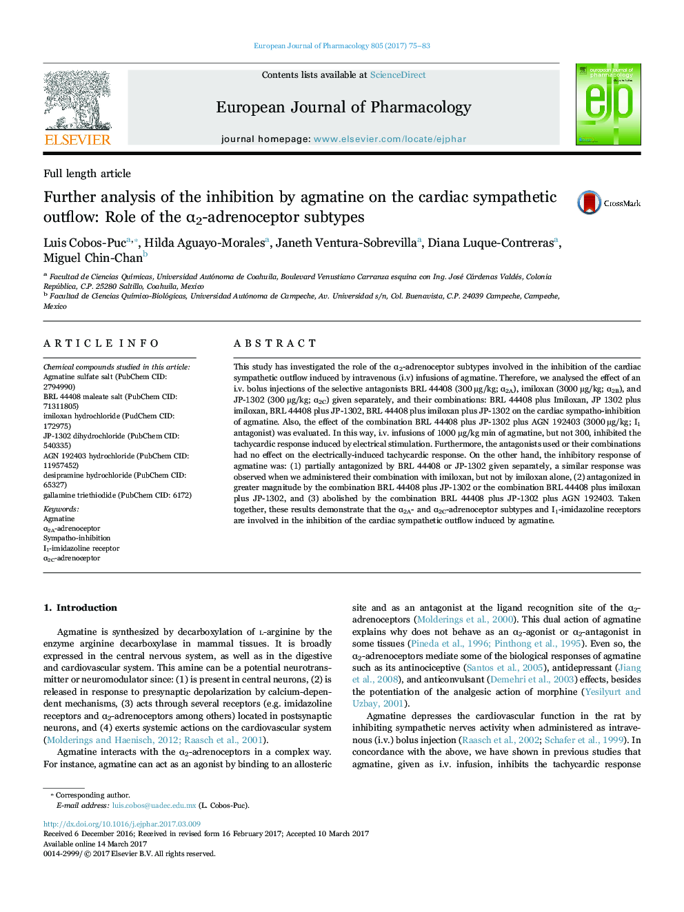 Further analysis of the inhibition by agmatine on the cardiac sympathetic outflow: Role of the Î±2-adrenoceptor subtypes