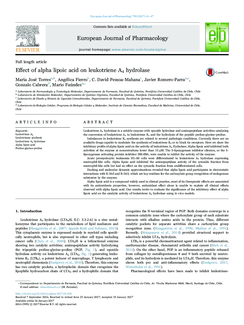 Effect of alpha lipoic acid on leukotriene A4 hydrolase