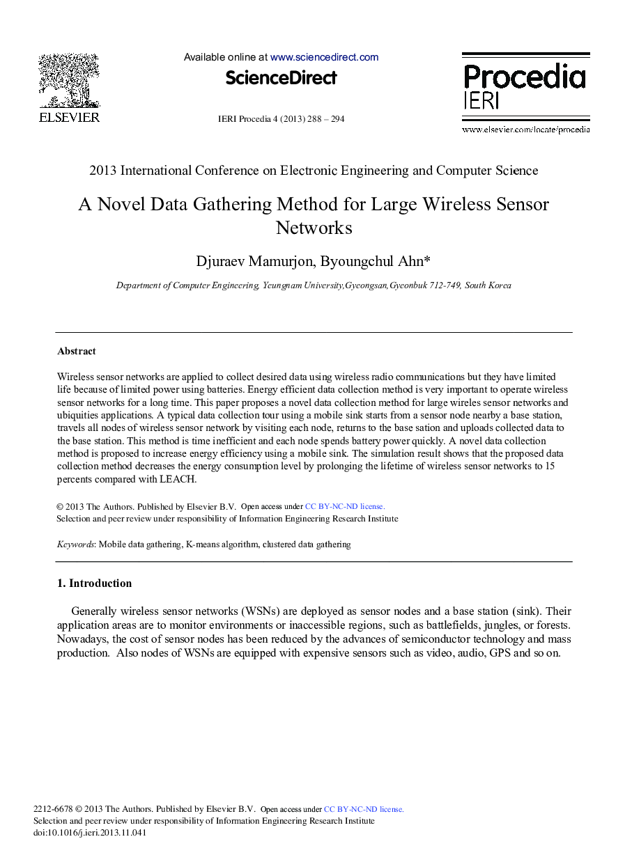 عکس صفحه اول مقاله: A Novel Data Gathering Method for Large Wireless Sensor Networks A Novel Data Gathering Method for Large Wireless Sensor Networks