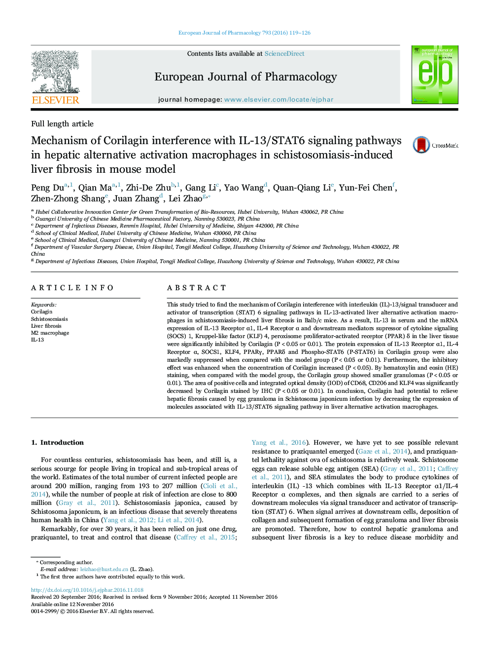 Mechanism of Corilagin interference with IL-13/STAT6 signaling pathways in hepatic alternative activation macrophages in schistosomiasis-induced liver fibrosis in mouse model