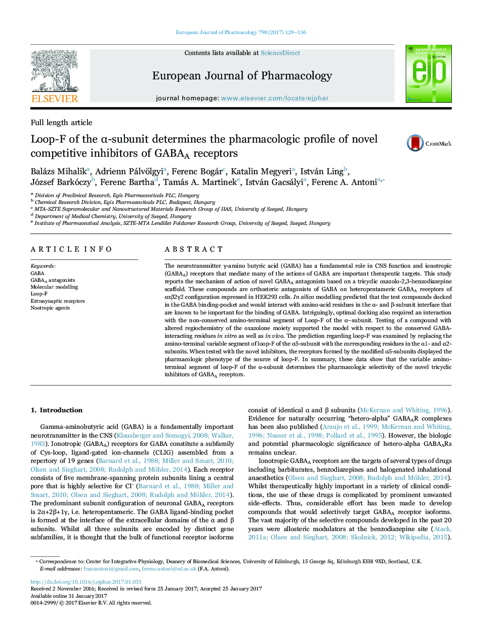 Loop-F of the Î±-subunit determines the pharmacologic profile of novel competitive inhibitors of GABAA receptors