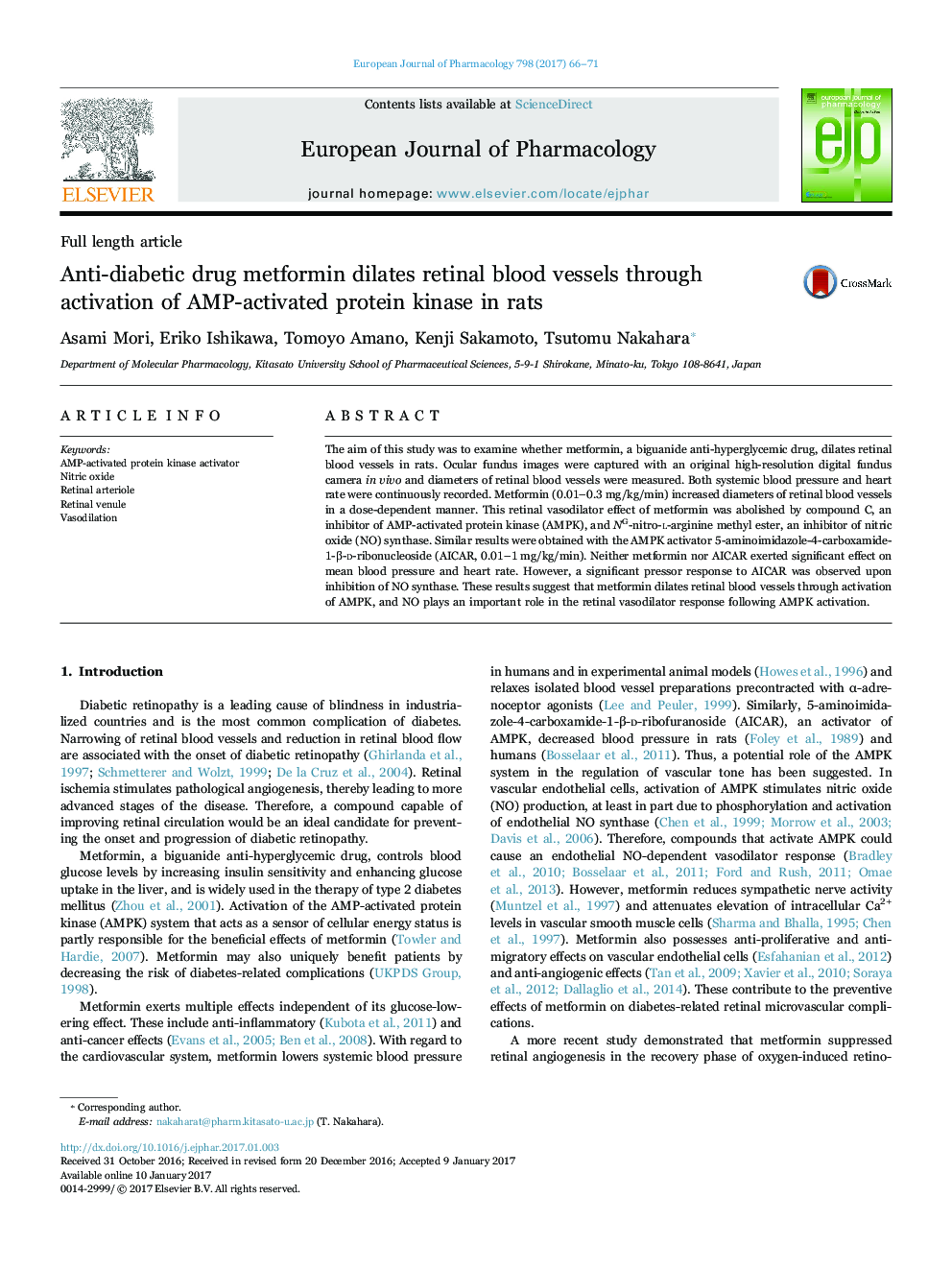 Anti-diabetic drug metformin dilates retinal blood vessels through activation of AMP-activated protein kinase in rats