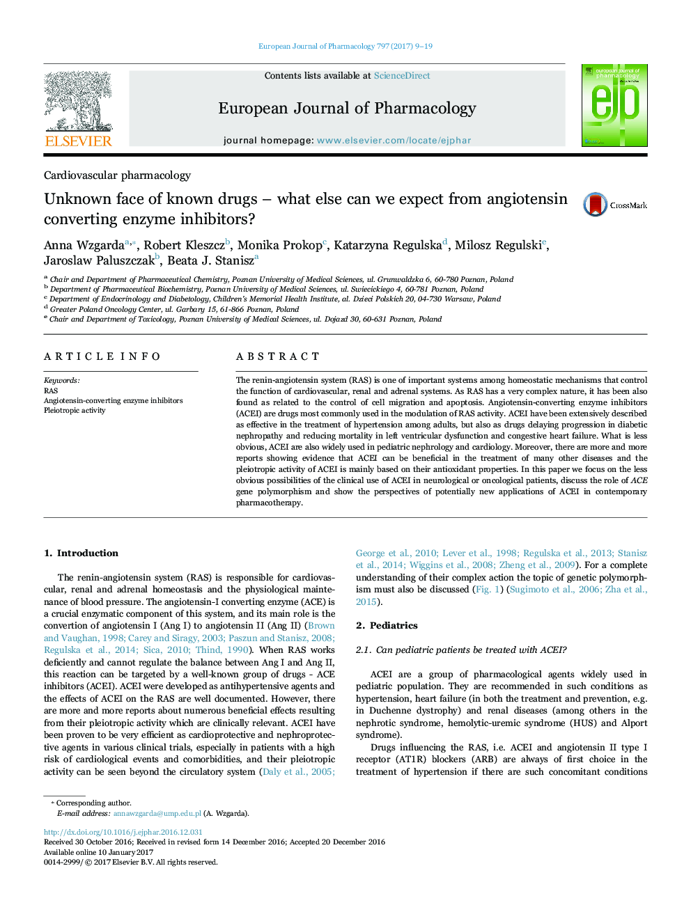 Cardiovascular pharmacologyUnknown face of known drugs - what else can we expect from angiotensin converting enzyme inhibitors?